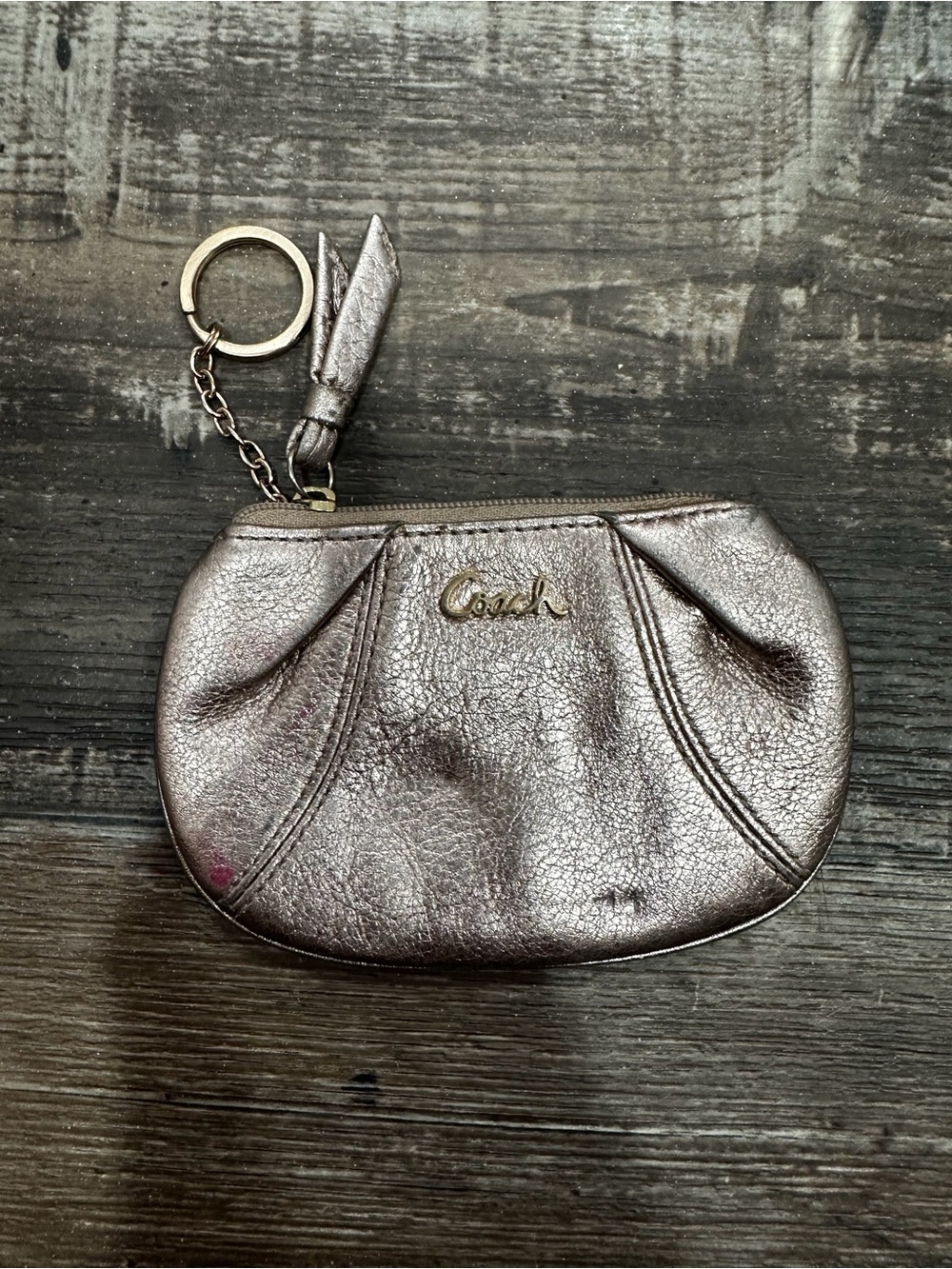 Coach Metallic rose gold Leather Key & Card Pouch with Key Ring